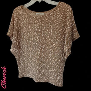 Cherish blouse short sleeve size Small tan,beige,and gold color